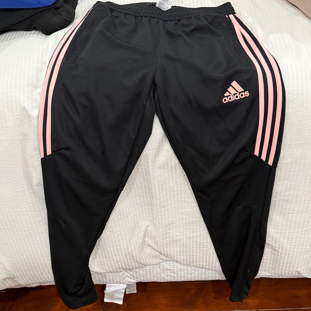 Adidas Men’s Black Joggers with Pink Stripes